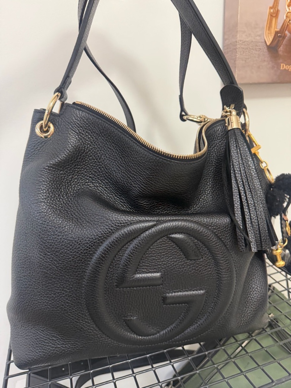 SOLD**Authentic NWT Gucci black pebbled GG Hobo bag
